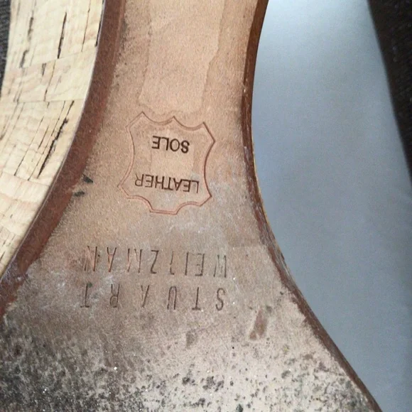 STUART WEITZMAN CORKSWOON BRONZE GLITTER CORK PLATFORM WEDGE SHOES SIZE … - Picture 12 of 16